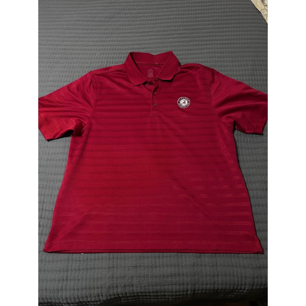 Adidas Alabama Crimson Tide Men's Crimson Red Striped Performance Polo Shirt, L
